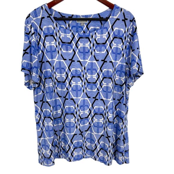 JM Collection Sz XL Short Sleeve Blue Super Stretchy Blouse Shirt Top Artsy - Picture 1 of 6